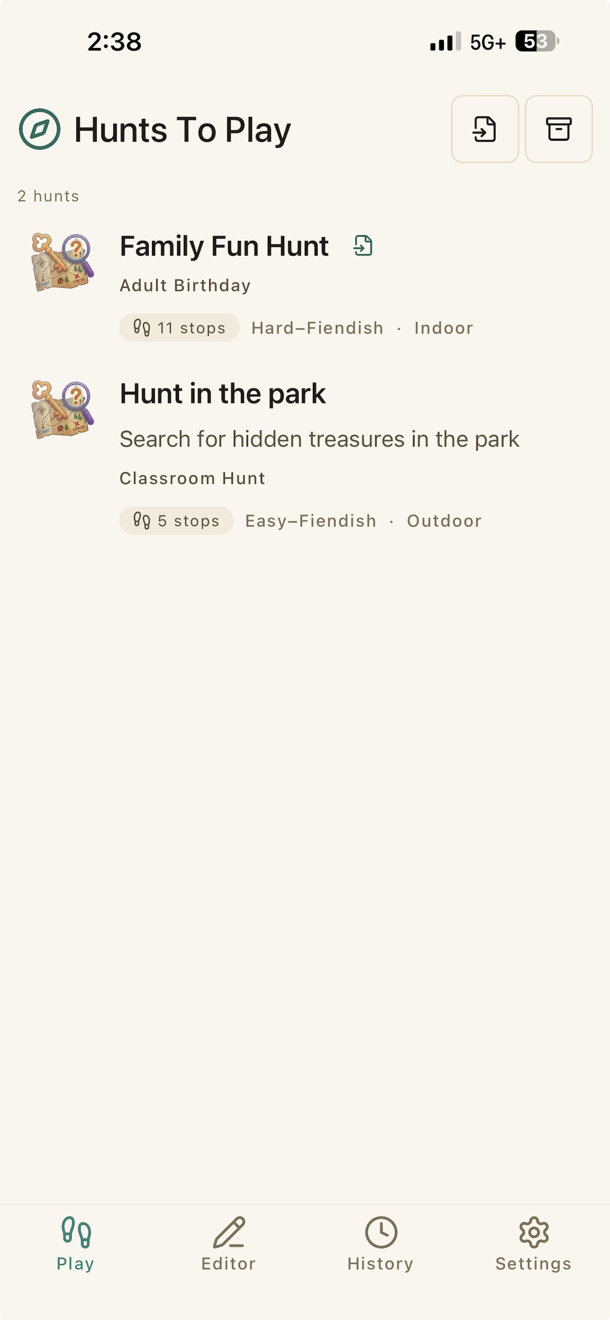 Choosing a hunt to play